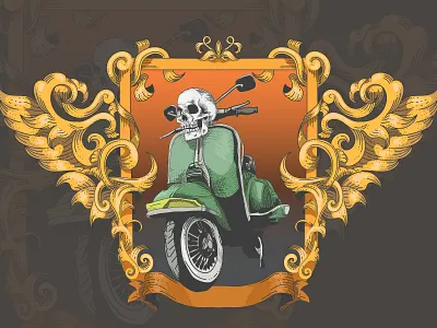 Skull Skuter amazing logo bones clasic design design inspiration floral art golden illustrattion kinsugiarto skull art vector vector art vespa vintage art vintage badge