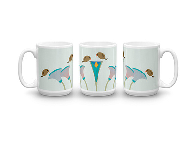 Birds Hovering Above Flowers | Mug birds coffee mug flowers illustration mug pastel colors print