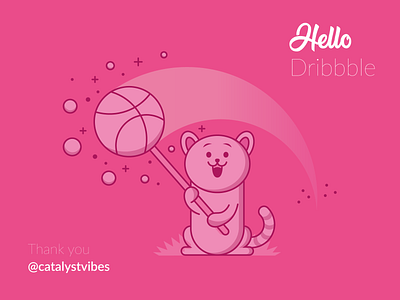 Hello Dribbble cat catalystvibes cute dribbble hello illustration thank thank you