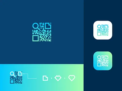 QR code + Magnifying glass +Heart abstract branding code gradient heart mark minimal qr search technology