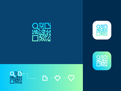 QR code + Magnifying glass +Heart abstract branding code gradient heart mark minimal qr search technology