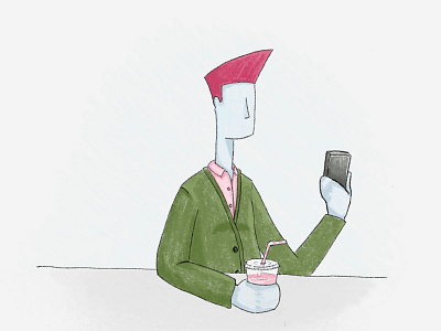 Milkshakes and Dribbble coloring pencils illustration man milkshake minimal phone practice procreate strawberry ui illustration