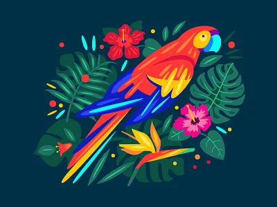 Parrot flowers jungle leaves parrot plants