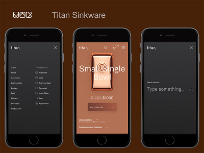 mwb.studio — Titan Sinkware contemporary ecommerce gt america icons interface kitchen metal metallic navigation product page search sinks titan typography user experience webshop