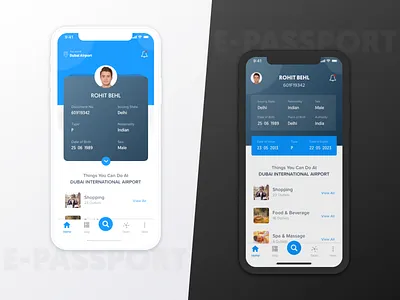 ePassport Travel App airport app app design app development blue design e passport e passport ios iphone x iphonex online passport passport passport app travel app ui ux white xd