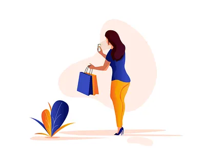 Shopping Girl art bag cart design dribbble invite e commerce girl gradient illustration illustrator invite leaves plant procreate shopping