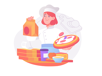 Blue Belt In Cooking art character chef delivery design digital art food girl character illustration illustration art illustration for web illustrator lifestyle pizza shakuro vector work working