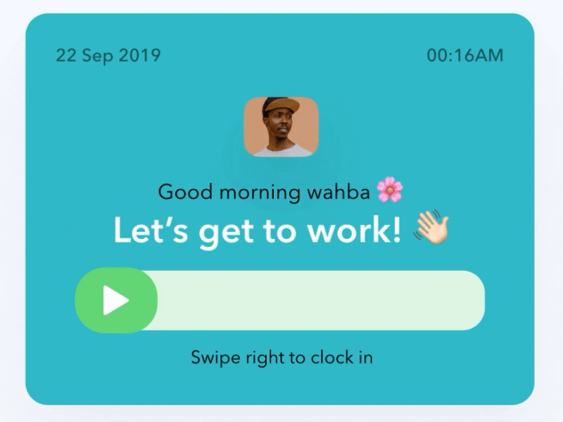 Example of Swipe right to clock in / HR Management System