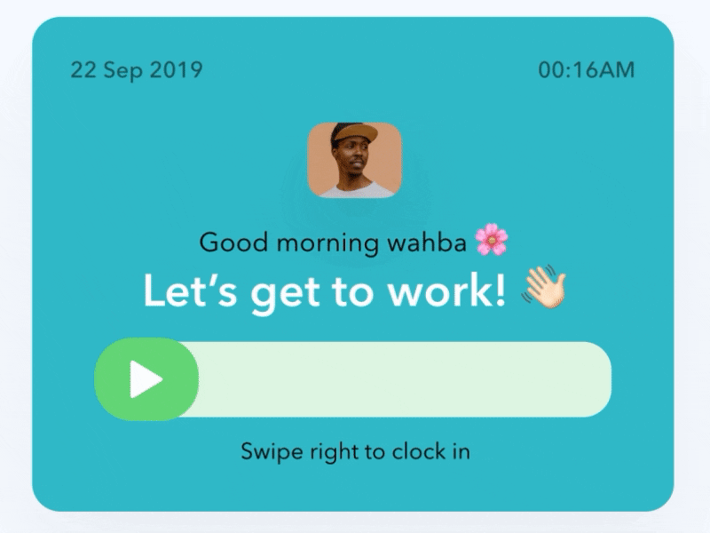 Swipe right to clock in / HR Management System animation app business clear design interface marketing modern product startup ui ux web