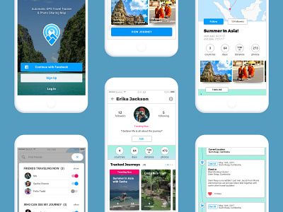 Journey Driven Screens backpacker app gps tracker gps tracker app journey driven map app mobile travel app offline gps offline travel tracker solo travel app travel app travel blog travel journal travel tracker travel tracker app ux ui