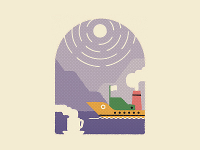 Window - Sea scene boat coffee design flat graphic illustration illustrator mountains sea sun vector