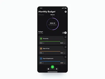 🌚Budget Tracking App - Dark Mode app budget categories dark mode design mobile app money money app tracker ui ux