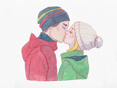 Kiss art illustration kiss love painting sweet sans traditional art traditional drawing watercolor watercolor art watercolor illustration