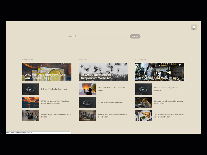 Fullscreen Search Modal animation animations css css animation grid html interaction web design webflow