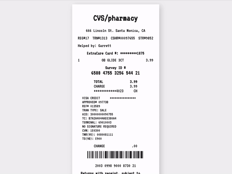 CVS Receipt CodePen codepen cvs funny html html css javascript