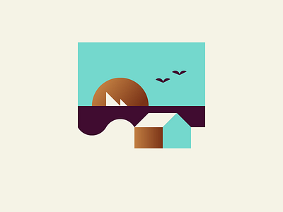 Beach Scene beach bird blue boat branding geometry hut icon illustration logo minimal minimalism sea summer vector