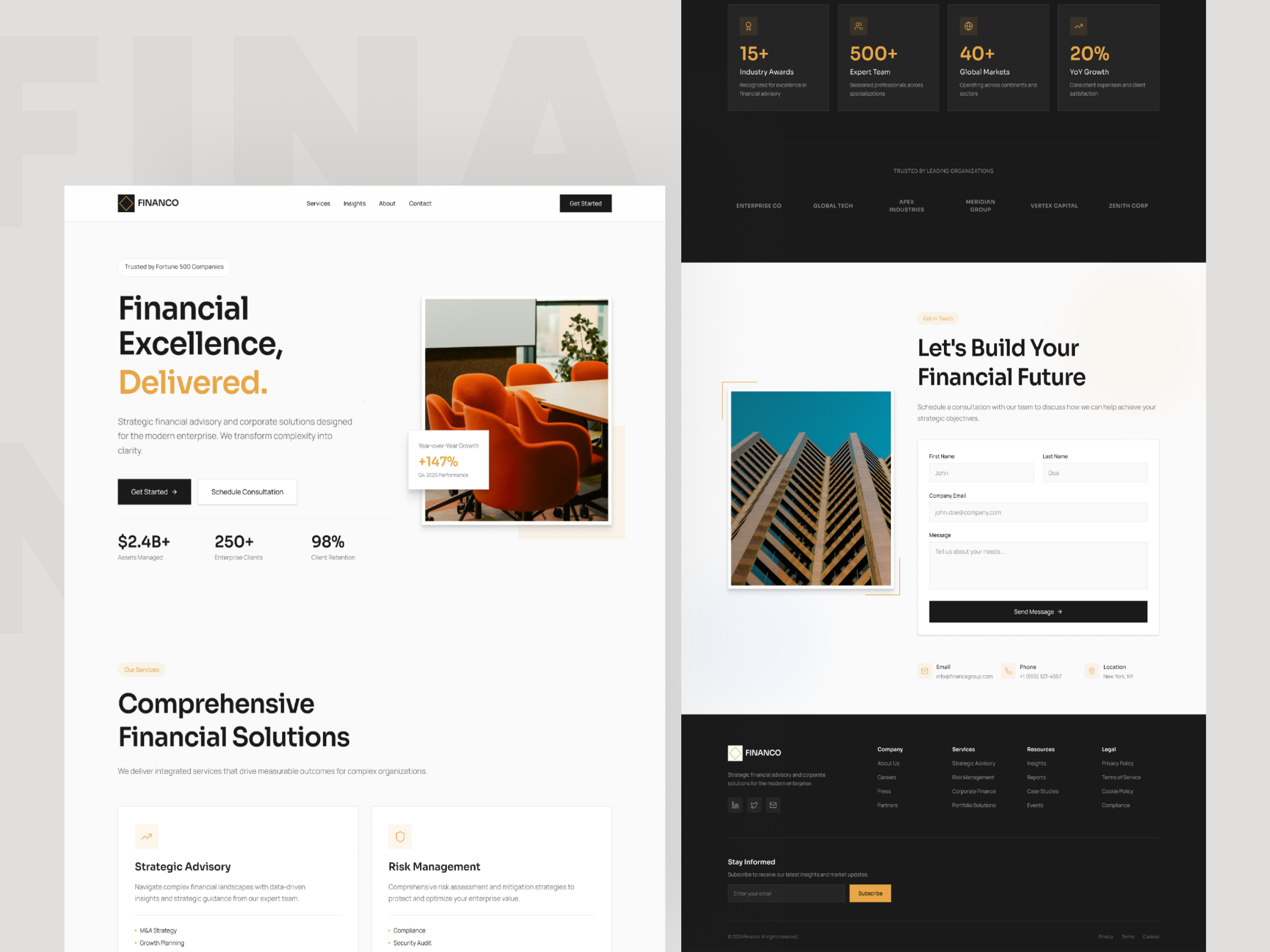 Financo — Financial Consulting Landing Page agency agency branding app application branding concept design developer flat freelance interaction interface iphone landing page minimalist responsive ui design ui ui design ux web design