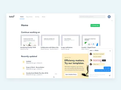 Home Screen (Balsa) app button chat countly dashboard design editor flat interface layout navigation ui ux