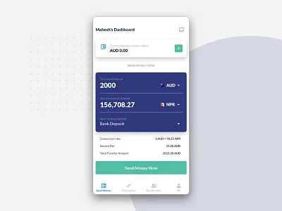 Money Transfer Dashboard andorid apple dashboard fintech icons ios iphone material design money money transfer transfer wallet