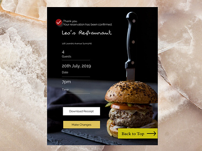 Restaurant Booking Confirmation UI Element for Mobile clean design iphone mobile simple ui website