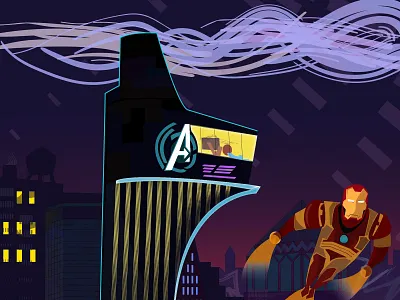 Iron Man: Into the Spider-Verse animation avengers citylight design flat illustration illustrator ironman marty marvel marvel comics marvelcomics minimal spiderman spiderverse superhero vector web wpap