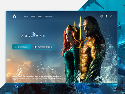 Aquaman aqua aquaman branding cinema concept dc design home landing landing page movie movie art play sea ticket ui watch webdesign