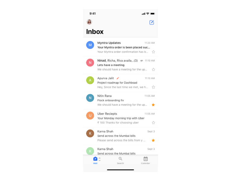 Modal on Navigation Bar email app interaction design ios iphone xs navbar navigation bar