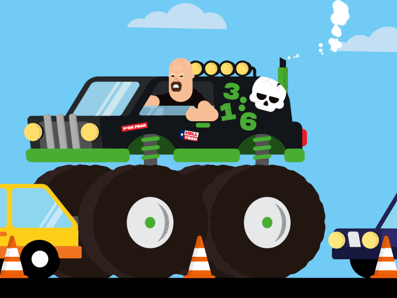 Parkin' Up! after effects animation car character gif illustration joysticks n sliders monster truck motion graphics rubberhose steve austin stone cold vector wrestling wwe