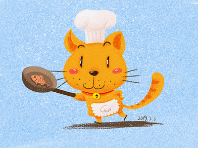 cook cat cook fish illustration lovely