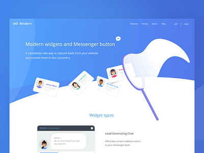 Messenger widgets for websites banner grapgic design hero illustration landing page ui web site