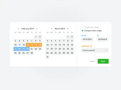 Date Picker with Compare Option (Countly) analytics app button calendar calendar app date date picker date range date selector design drop down layout time ui ux vector