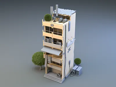 Jalan Telawi 3 3d architecture blender building cables cloth hair house industrial kit kuala lumpur low poly lowpoly machinery malaysia particle plastic render resin shack