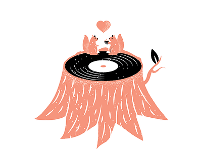 Records 29 editorial editorial illustration grain illustration philadelphia record squirrel stump texture vinyl