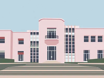 Casa De Serralves architecture art deco casa de serralves digital art graphic design illustration mid century minimal pink porto portugal print print design wall art