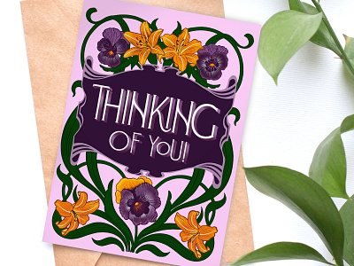 Thinking Of You art deco card design hand drawn illustration instagram challenge lettering poster art procreate typography vintage