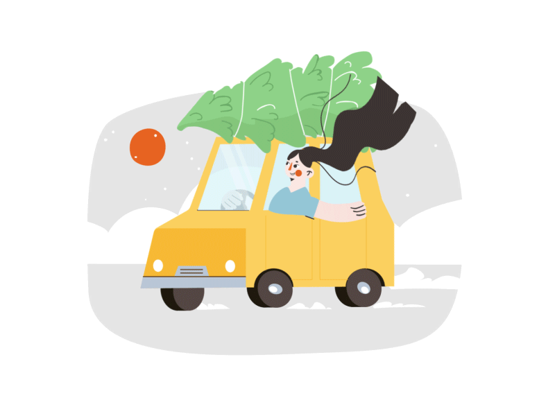 Christmas day :D 2d after effect animation car character character design christmas color cute gif girl illustration loop love minimal motion design simple sketch yellow
