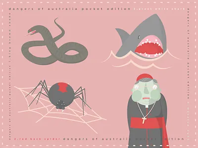 d a n g e r s o f a u s t r a l i a - p o c k e t e d i t i o n 2d art affinity designer animal australia cardinal cartoon danger outback snake spider vector