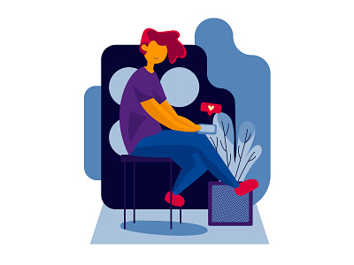A Girl with phone charachter design flat girl illustration minimal vector