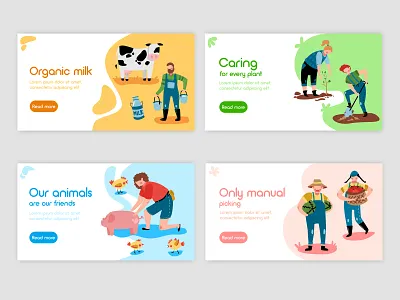 ECO Farm banners banner character character design color colors cow eco ecology farm farmer flat fruits garden illustration illustrator internet logo pig plants ui