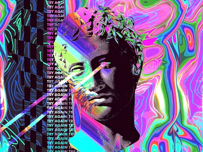 Try Again Statue abstract artwork colorful cover design design art drawing flyer gradient graphic design iridescent klarens poster poster a day poster art psychedelic statue trippy try again ui