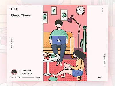 good times-working illustration 工作 情侣 插图