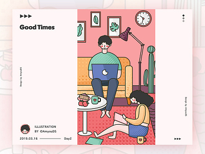 good times-working illustration 工作 情侣 插图