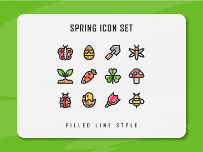 Spring Season Icon Set app branding design filled line filled outline flat icon icon a day icon artwork icon set illustration logo minimal spring springtime ui ux vector web website