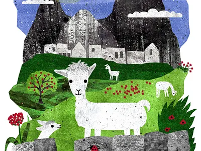 Llama animals hills illustration llama machu picchu mountains peru south america