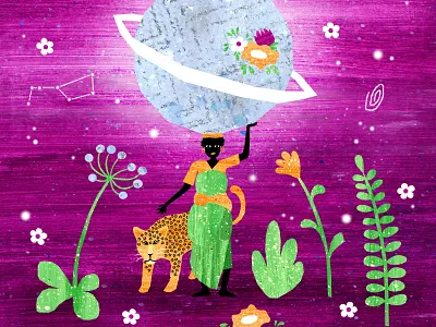Headstrong carry flowers illustration leopard strong woman world