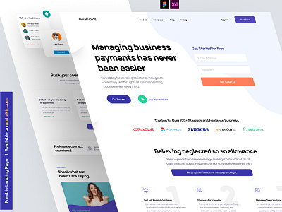 Landing page for SaaS - Adobe XD and Figma Freebie about us call to action contact us cta features footer freebie header homepage how it work landing landing page our process saas landing page saas website testimonials web web design website