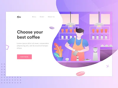 Moau Landing Pages | Exploration barista coffee coffee shop exploration gradient color landing page popular shots website