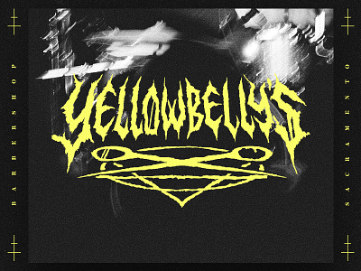 Yellowbelly's Black Metal Barbershop barbers barbershop black metal branding design graphic design heavy metal identity lettering logo metal type design yellow
