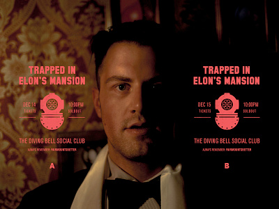 Trapped in Elon's Mansion — Play Banner art direction banner creative direction graphic design photography play poster poster art theatre typography visual design