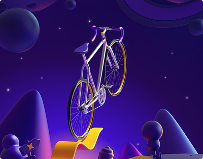 HustleCo 3d 3dillustration branding bycicle c4d character cinema4d cycling galaxy goat illustration metaverse nft render